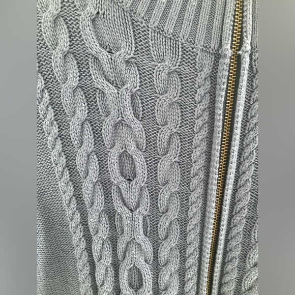 LL Bean Baby Blue zip up cable knit sweater - Picture 4 of 6